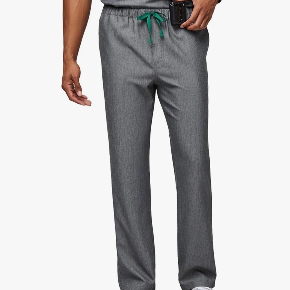 Figs Men’s Pisco Scrub Pants in Gray with Green Drawstring